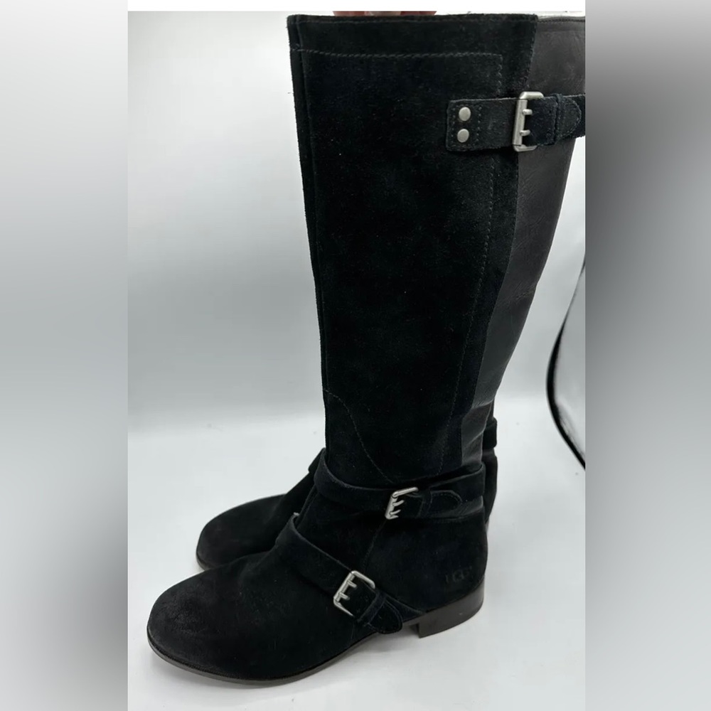 UGG Cyndee black leather & suede knee high riding boots-Size 9